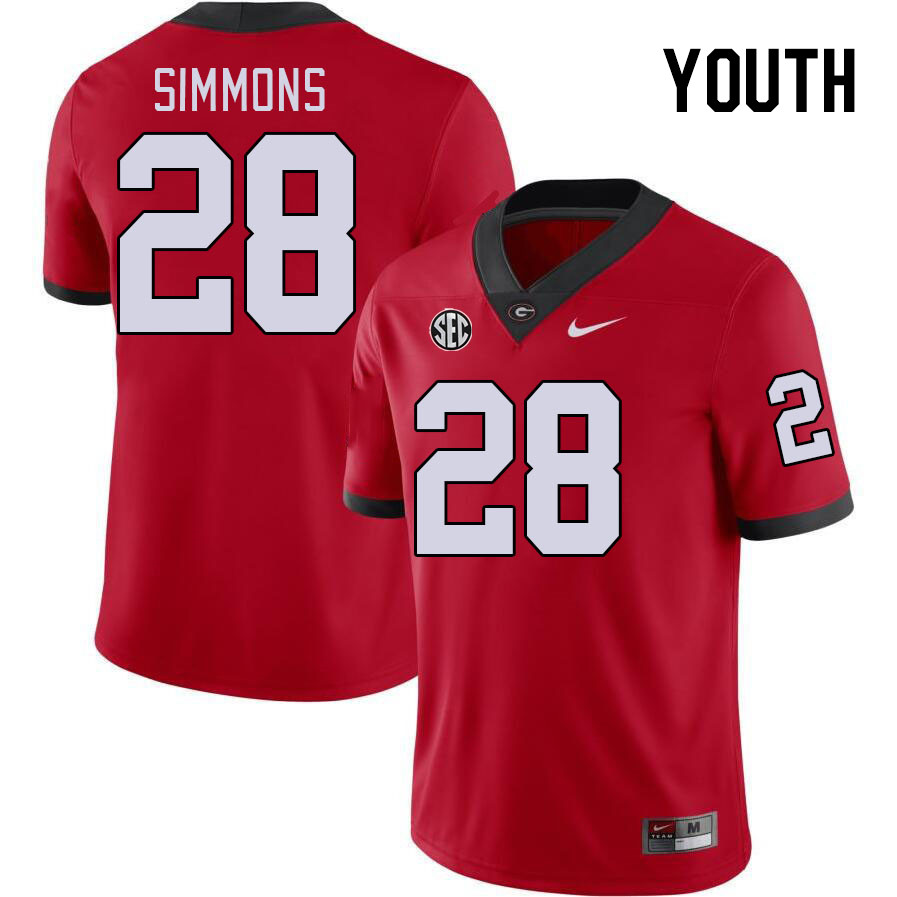 Youth #28 Mack Simmons Georgia Bulldogs College Football Jerseys Stitched-Red - Click Image to Close